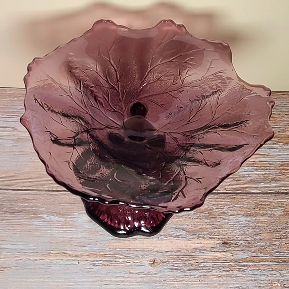 Portieux Vallerysthal Amethyst Glass Botanical Tree Trunk Pedestal Compote VTG - Picture 11 of 16